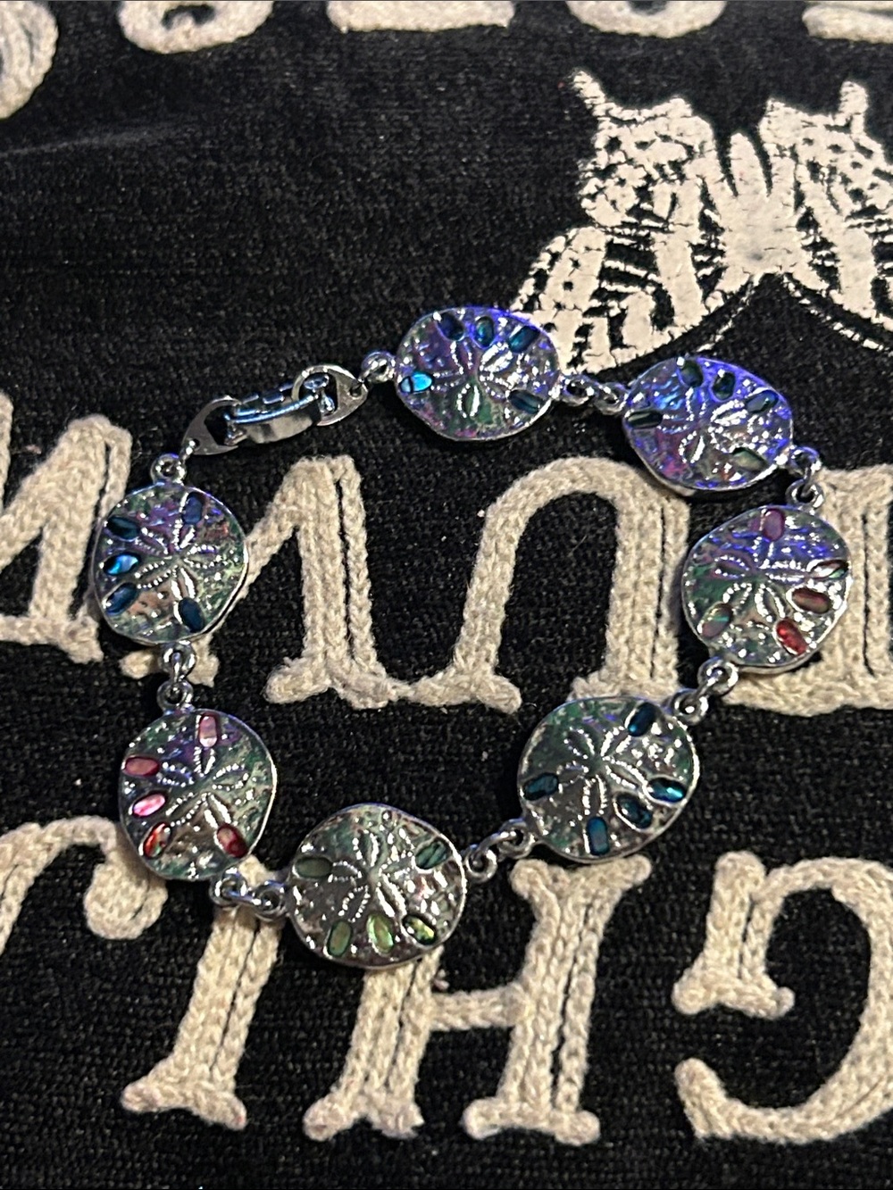 Silver-Tone Multicolor Sand Dollar Link Bracelet - Women Jewelry